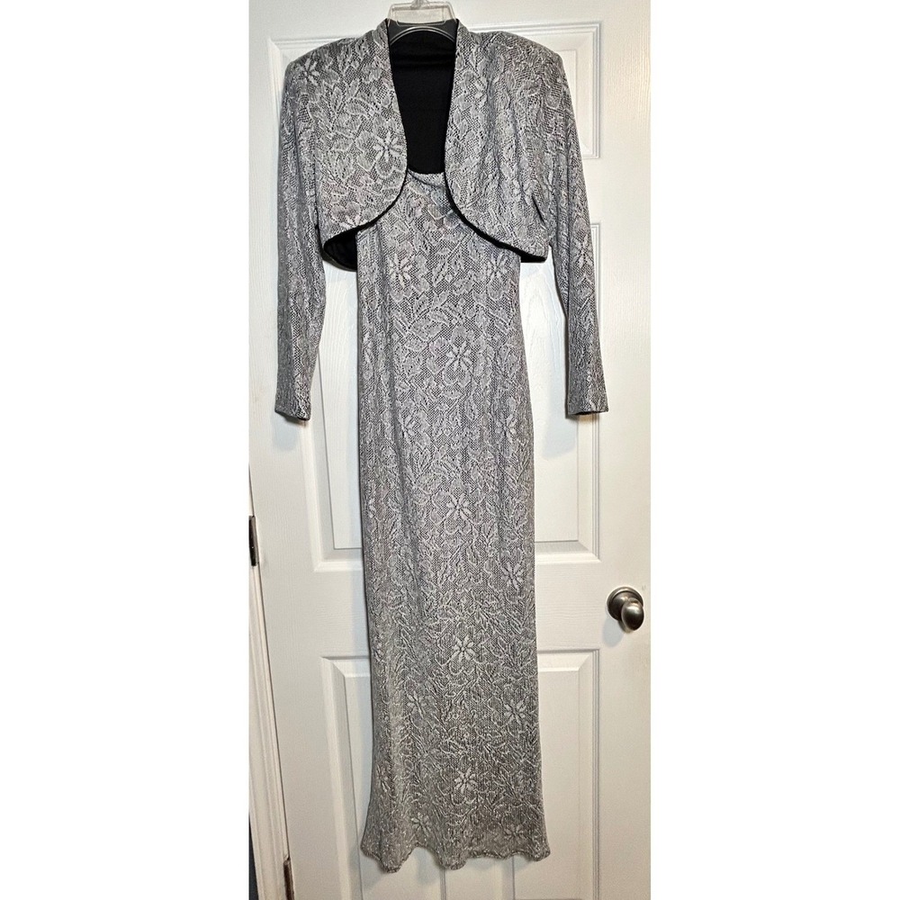 Betsy &‎ Adam Metallic Lace Evening Gown & Bolero Size 4 Small Formal Evening